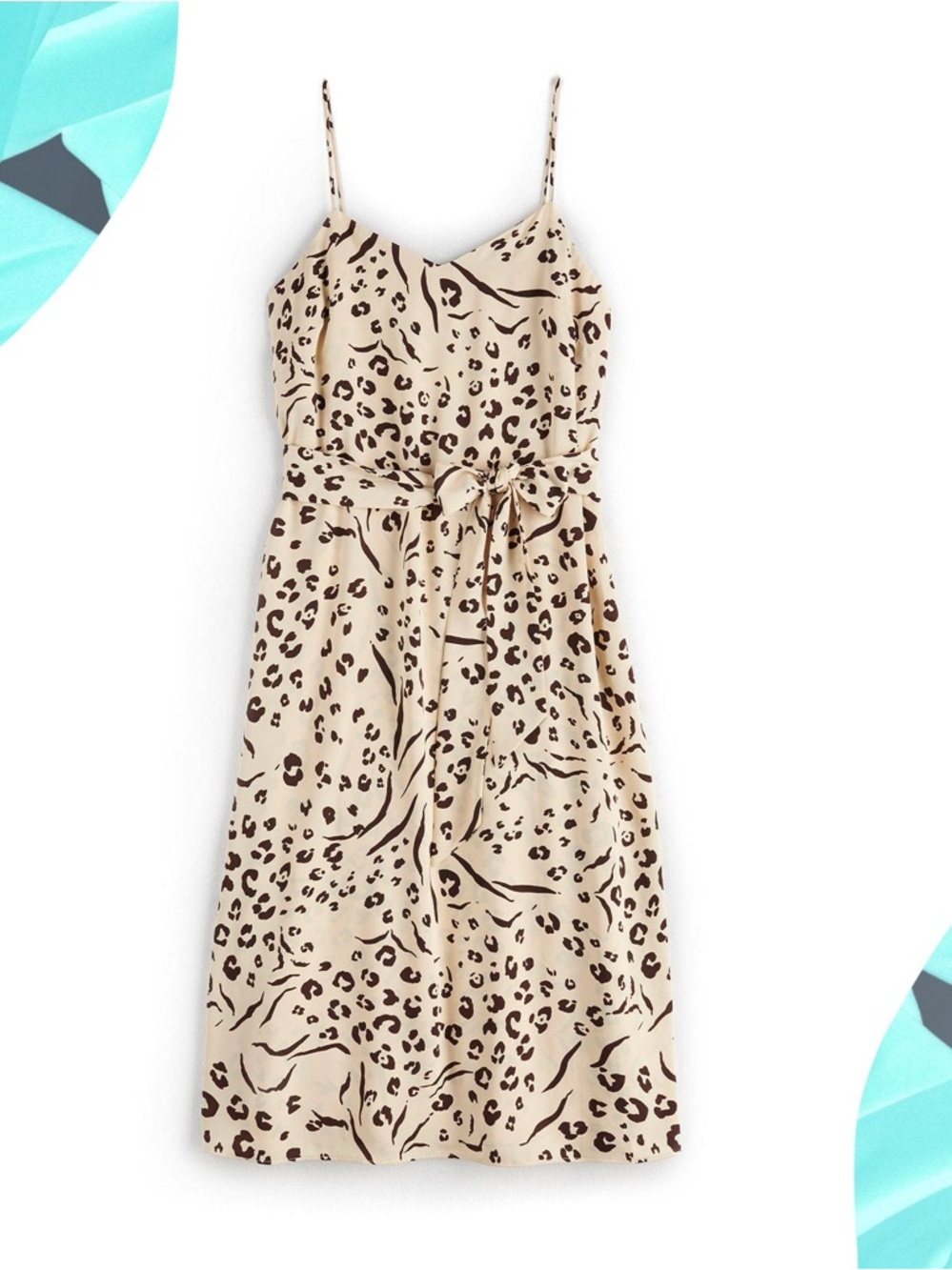 Nine West cream black leopard print spaghetti strap dress tie belted